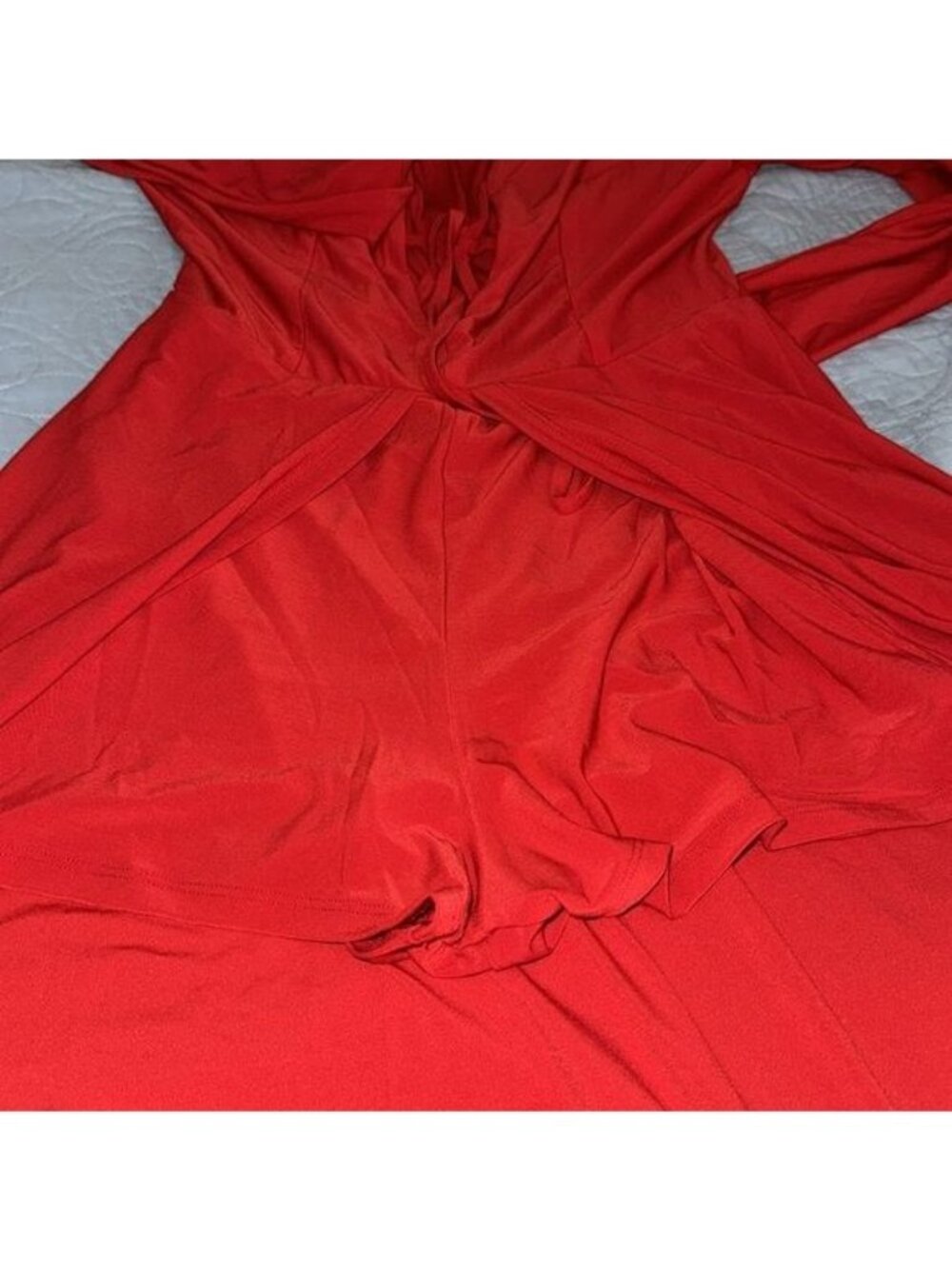 Red Venus Long Sleeve Jumpsuit With Open Front Skirt Overlay Strappy Neckline & - Picture 6 of 12